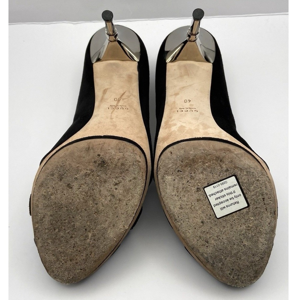 Gucci Black Suede Heels Peep Toe Women EU 40 Formal Stiletto Pumps - Picture 9 of 14